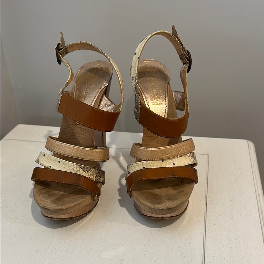 Brown and Cream Strappy Sandals